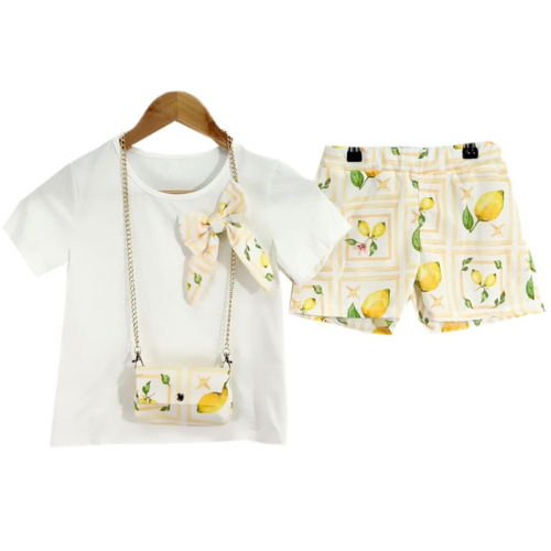 Girl's Lemon Short Set With Bag 2-12 Years