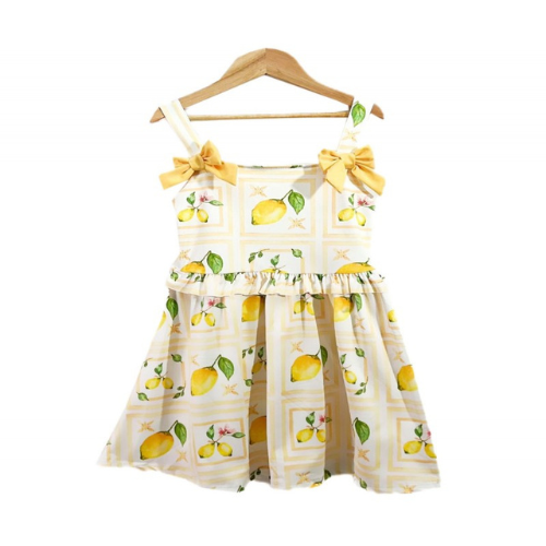 Girl's Lemon Double Bow Dress 2-12 Years