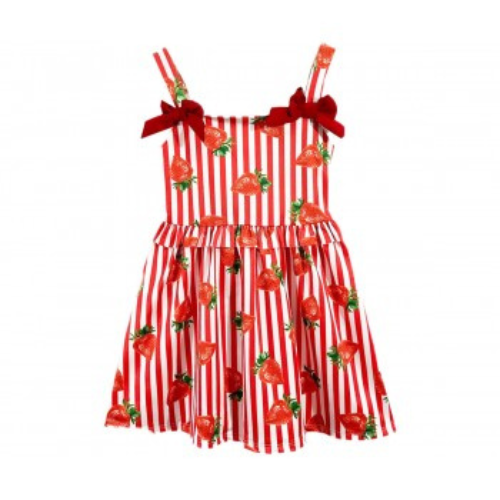 Girls Strawberry Double Bow Dress 4-14 Years