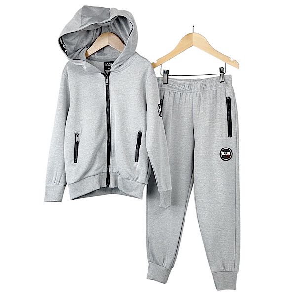 Grey Zip Badge Hoodie Tracksuit 4-14 Years