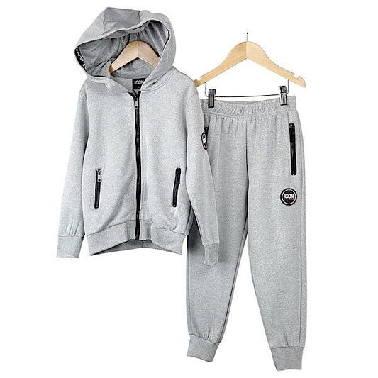 Grey Zip Badge Hoodie Tracksuit 4-14 Years