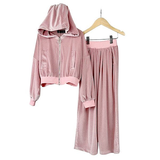 Pink Velour Diamante Tracksuit Co-ord Set 4-13 Years