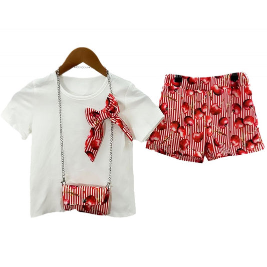 Girl's Cherry Short Set With Bag 2-12 Years