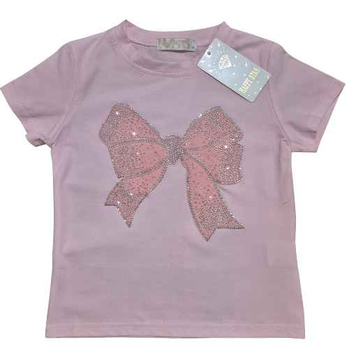 Pink Diamante Bow T-Shirt 4-14 Years