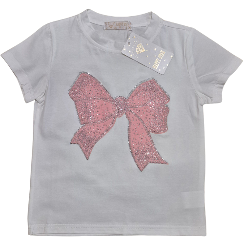 White Diamante Bow T-shirt 4-14 Years