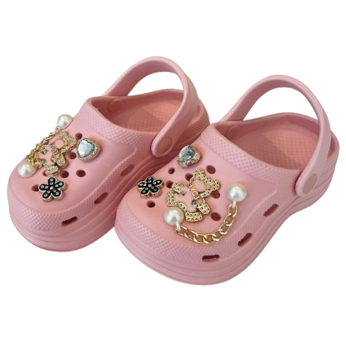 Pink Clog Style Summer Sandals With Detachable Charms