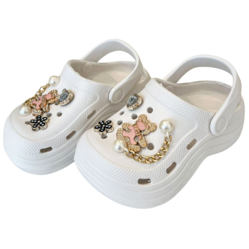 White Clog Style Summer Sandals With Detachable Charms